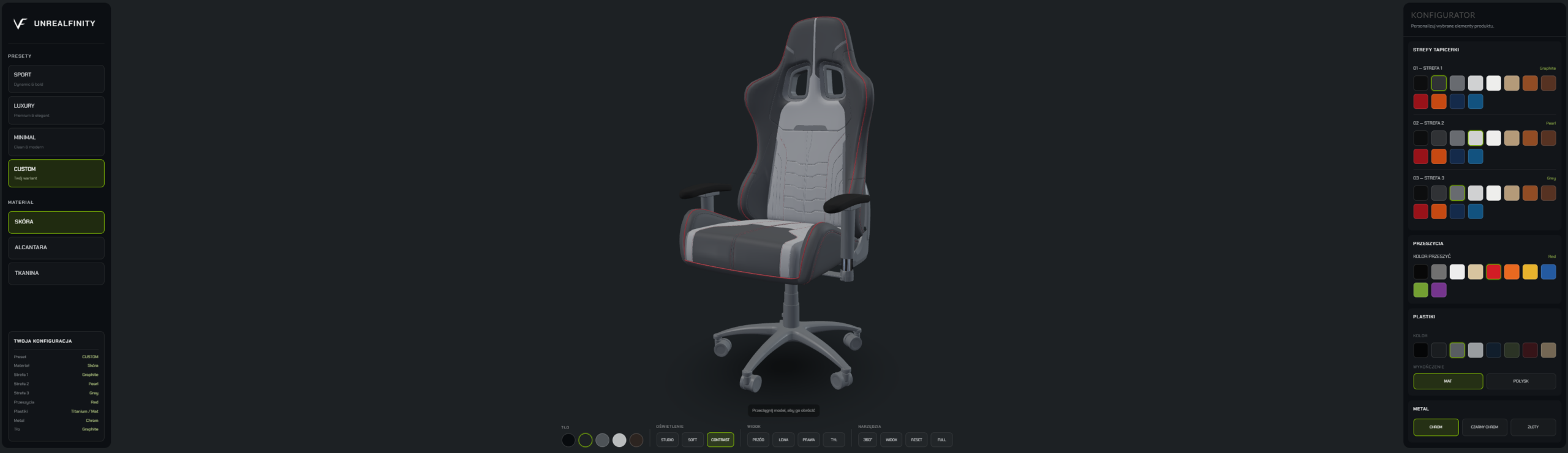 Interaktywna prezentacja produktu 3D – fotel gamingowy